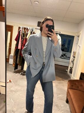 Double-Breasted Light Blue Blazer